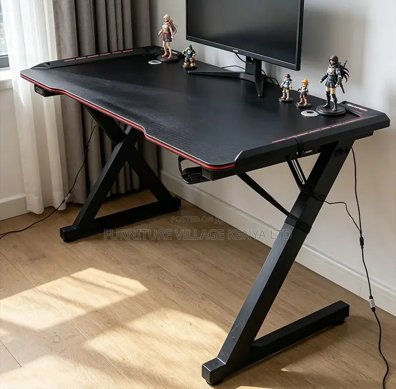 Gaming Desk; Black Imported Lighted Home-Office Gaming Desk