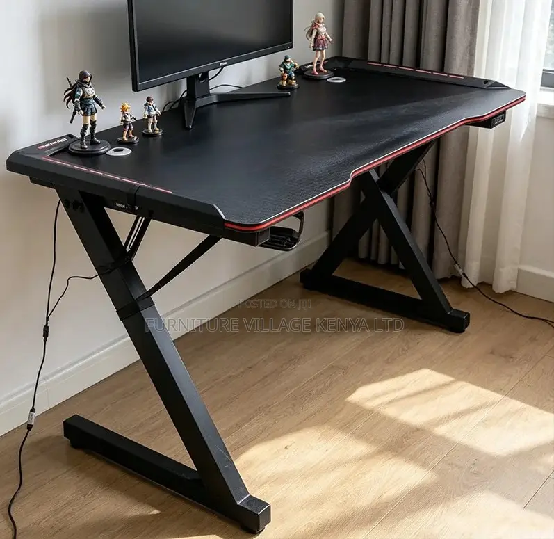 Gaming Desk; Black Imported Lighted Home-Office Gaming Desk
