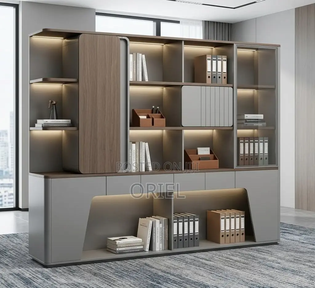 Office Cabinet : Executive Office Back Cabinet With LED Lighting