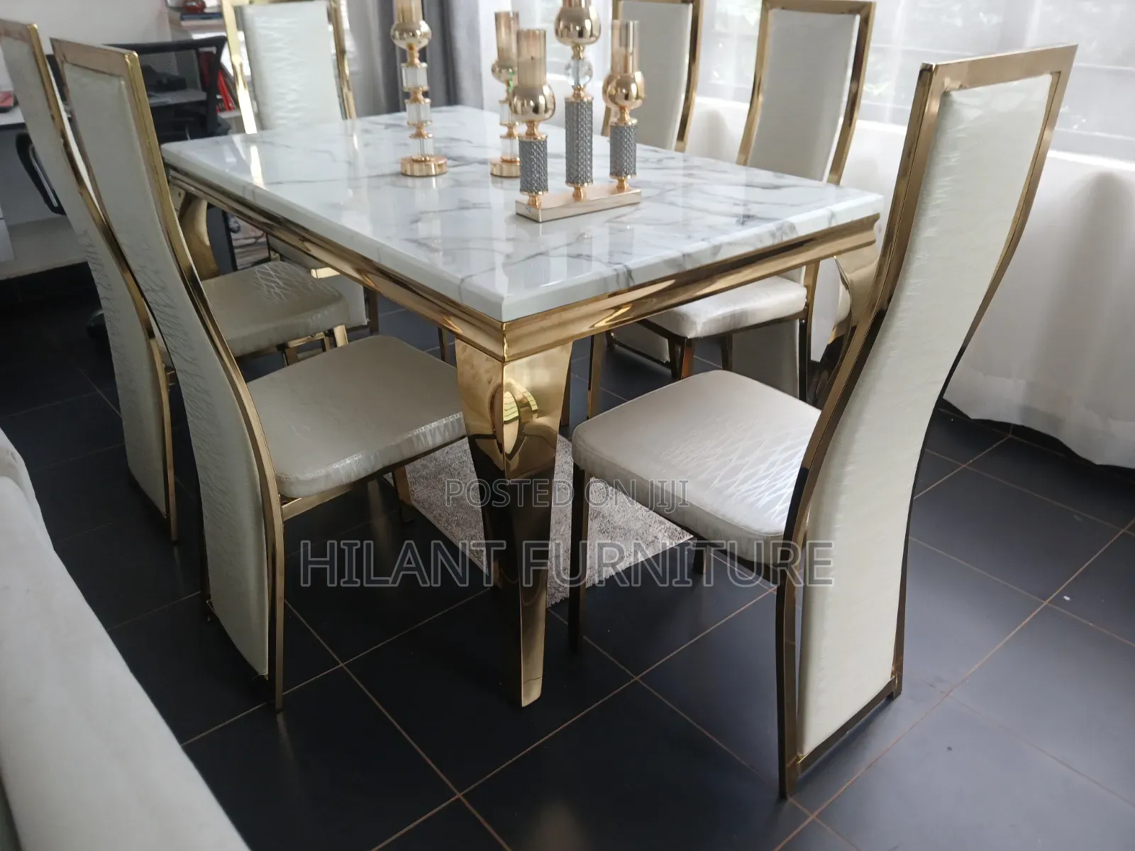 Premium Marble Six-Seater Dining Set.