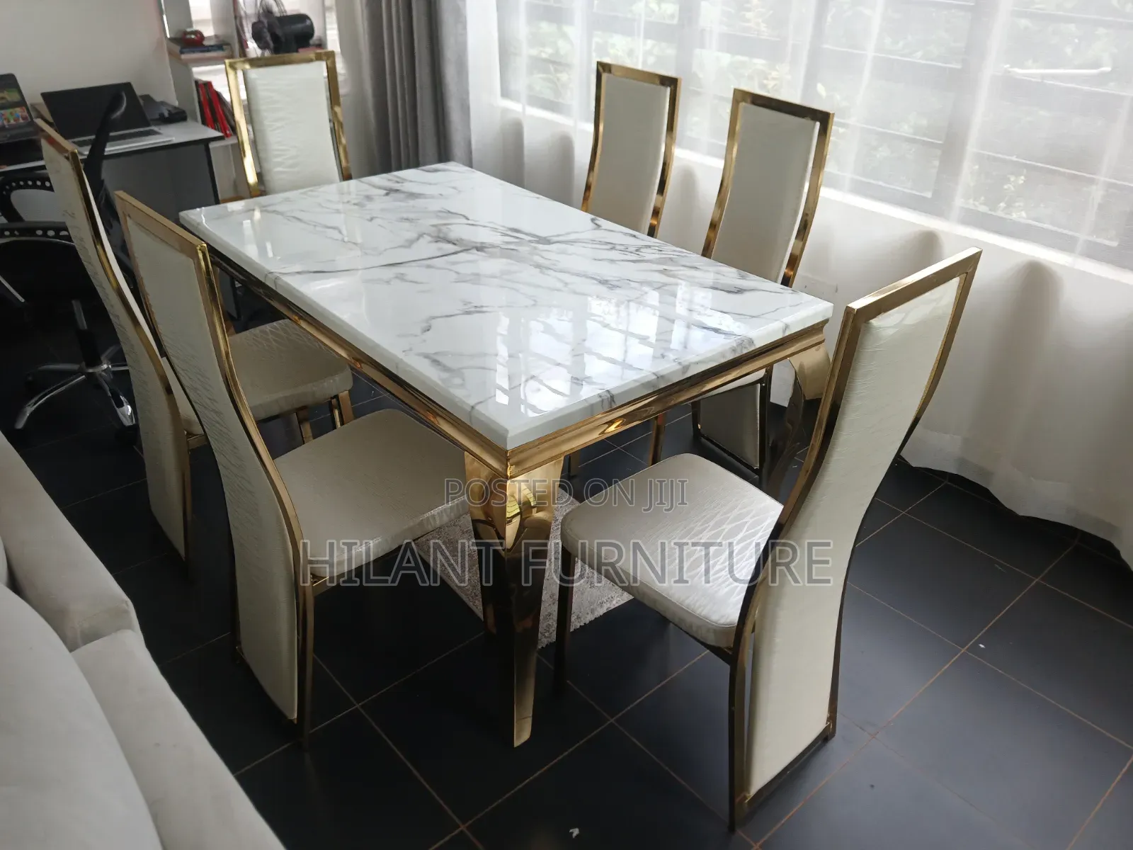 Premium Marble Six-Seater Dining Set.