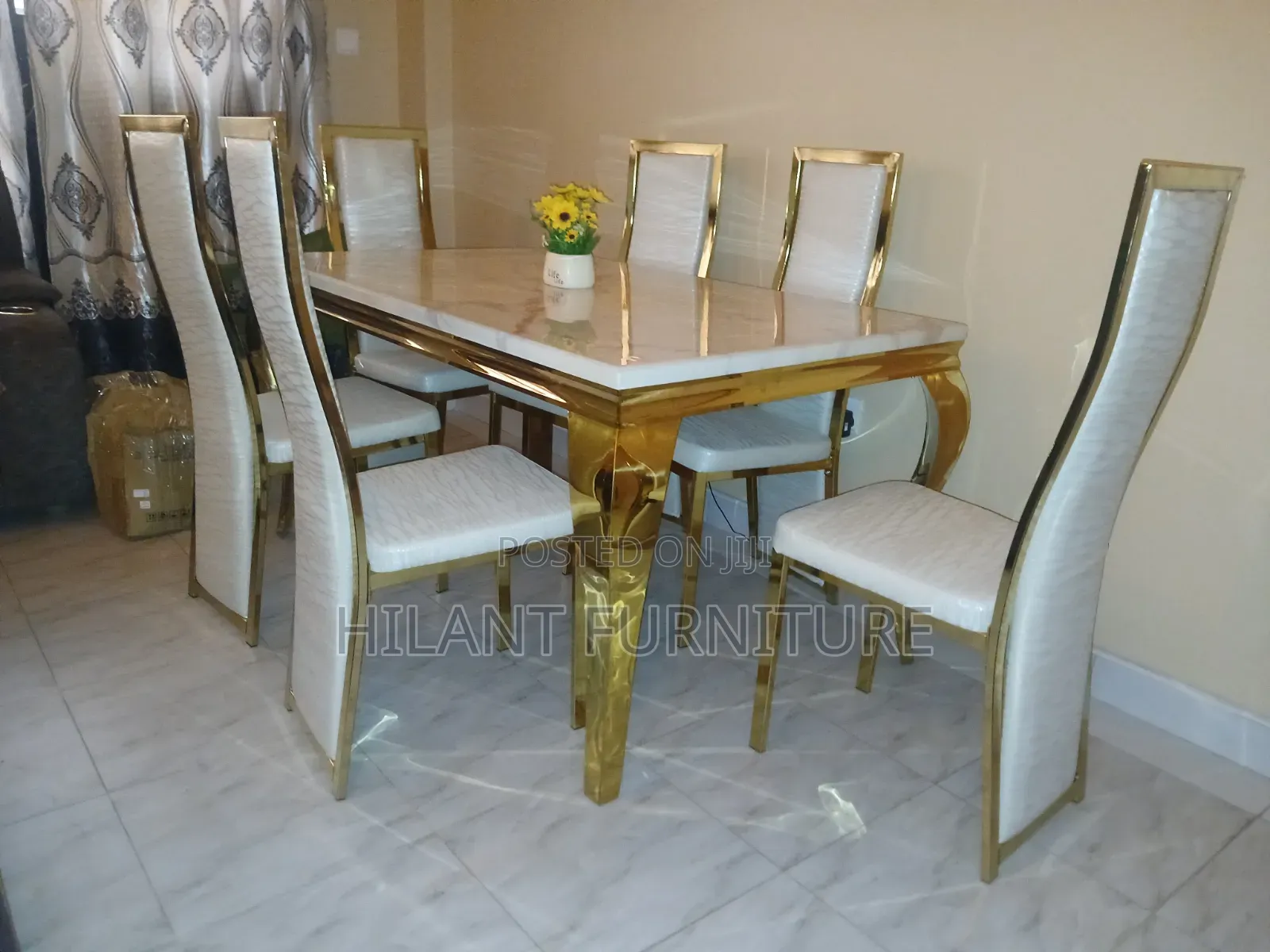 High-End Marble Six-Seater Dining Set.