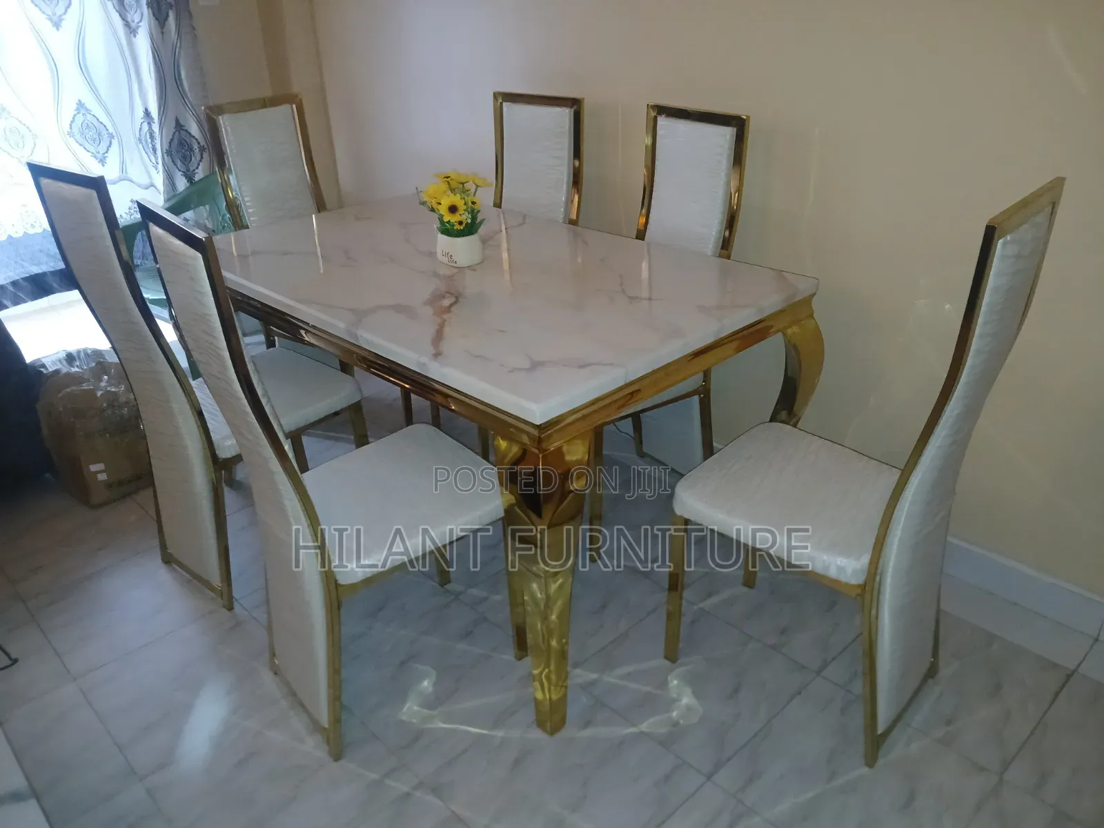 High-End Marble Six-Seater Dining Set.
