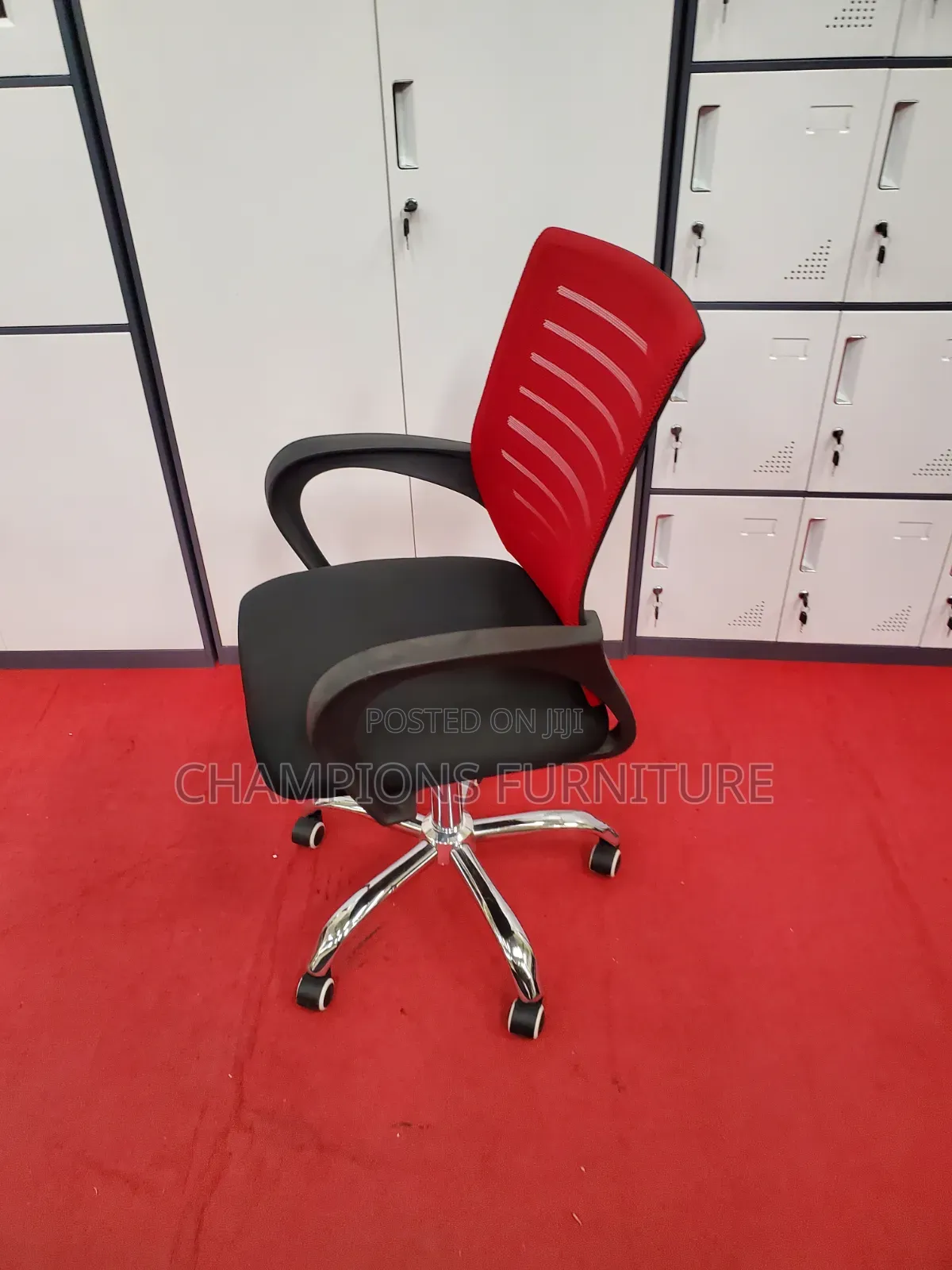 Red Striped Mesh Office Chair