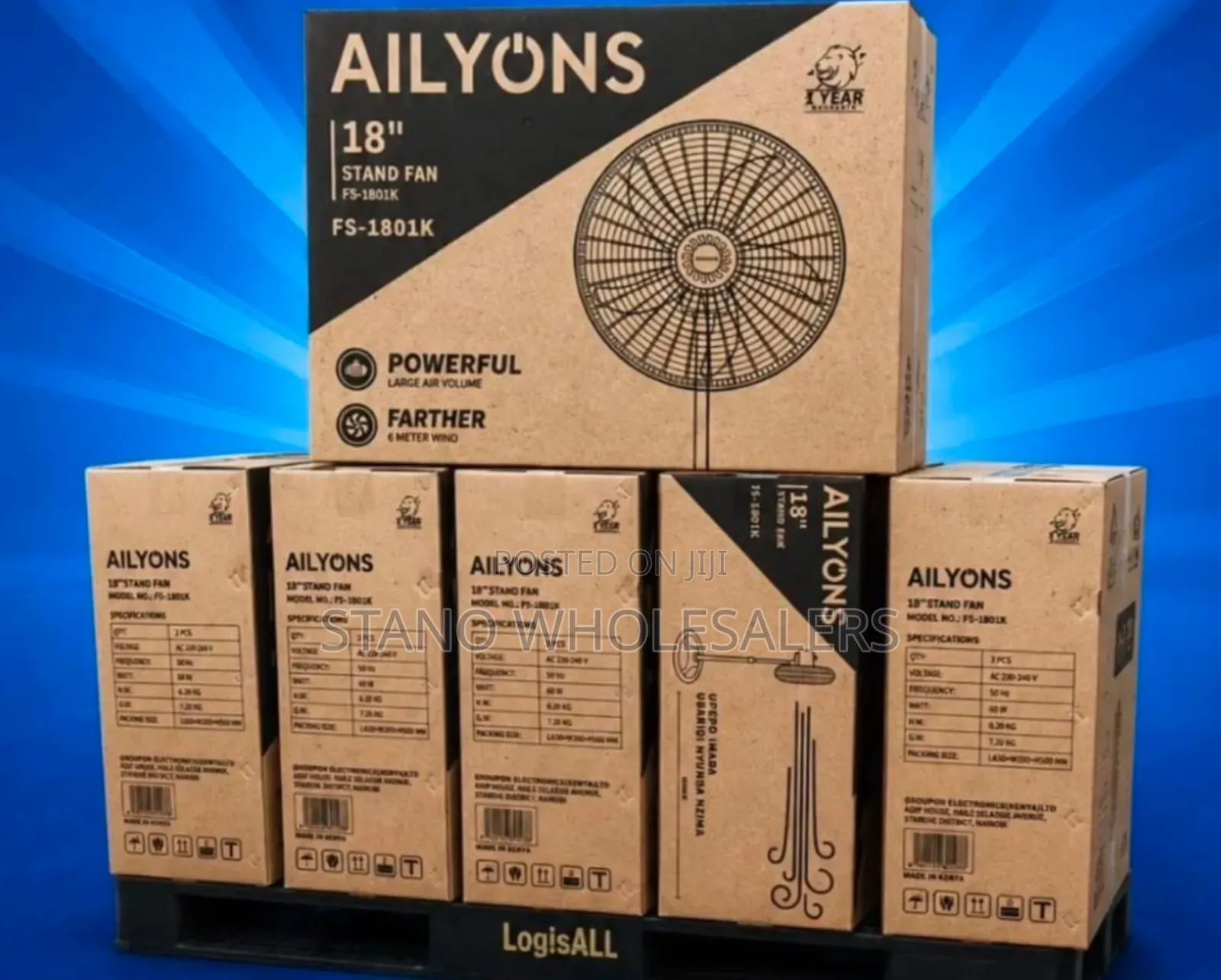 Ailyons 18inches Standing Fan