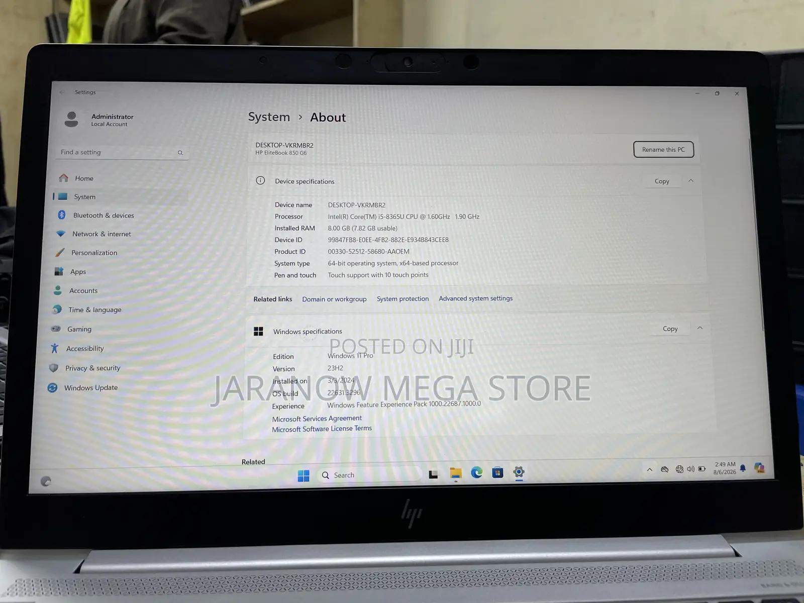 Laptop HP EliteBook 850 G6 8GB Intel Core i5 SSD 256GB