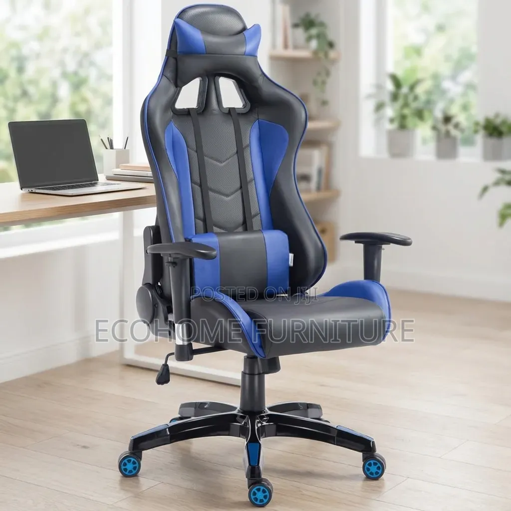 Gaming Chair Blue. High Back Adjustable Height, Reclining 145°