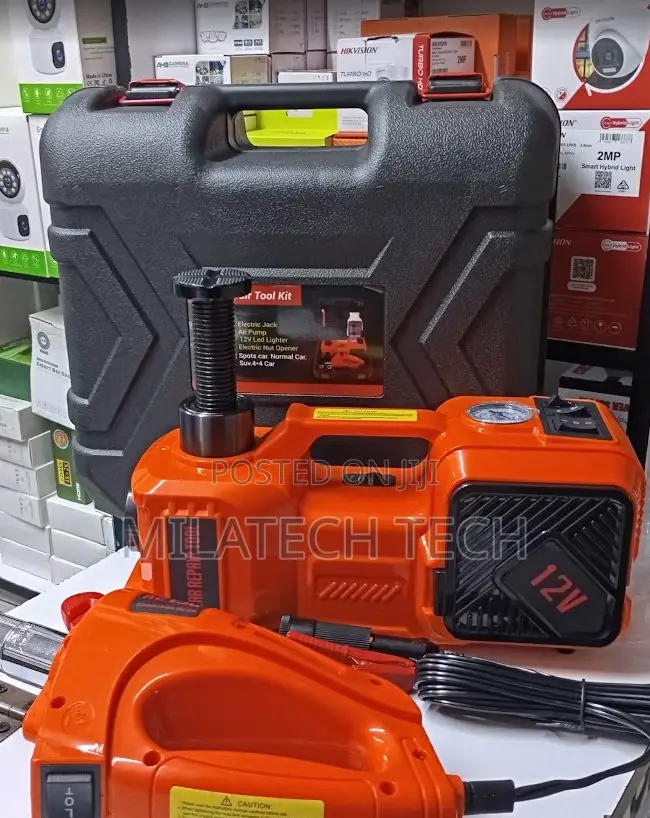 Car Tyre Change Kit With Electric Jack and Air Compressor