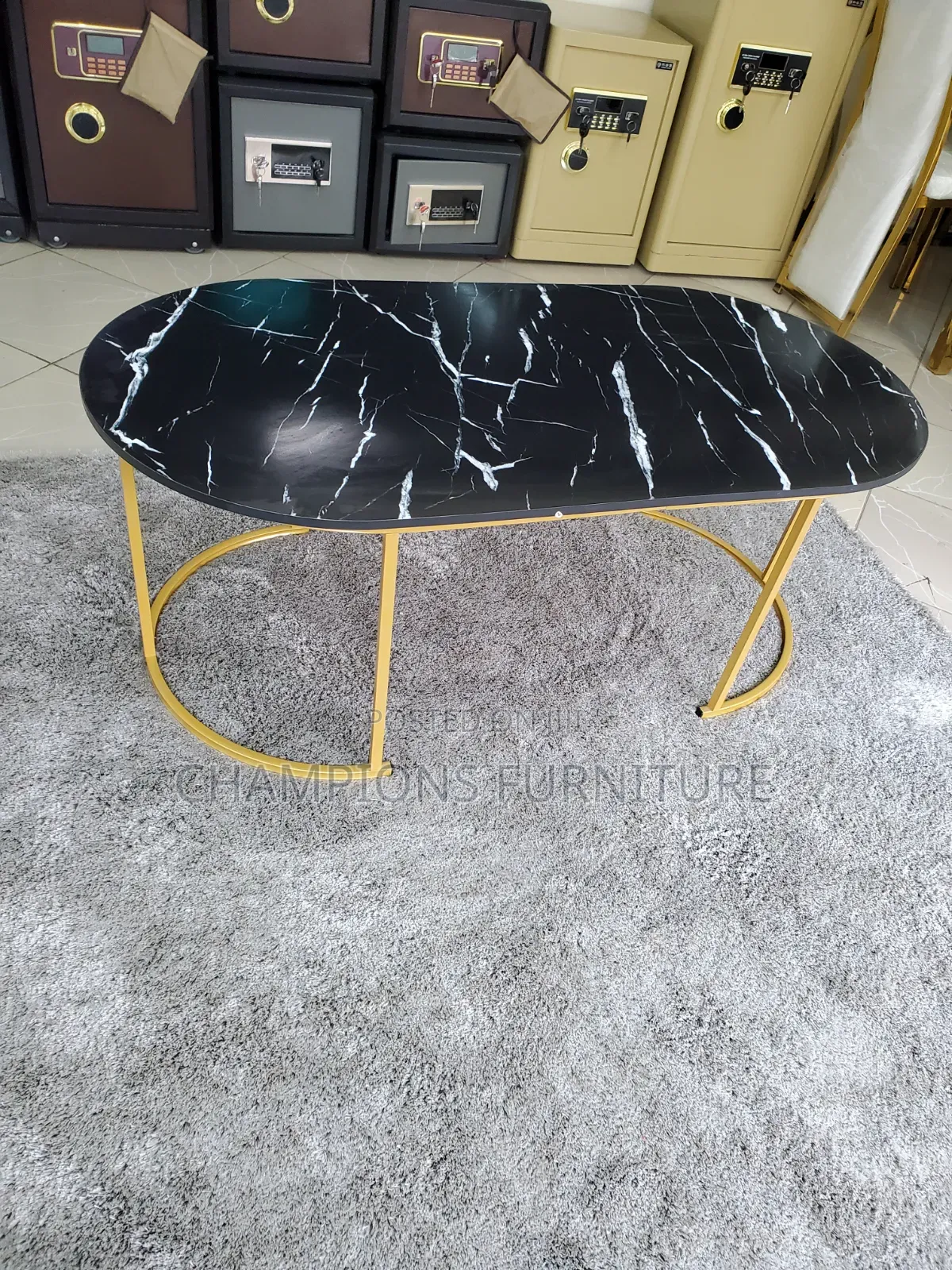 Marble-Look Oval Coffee Table