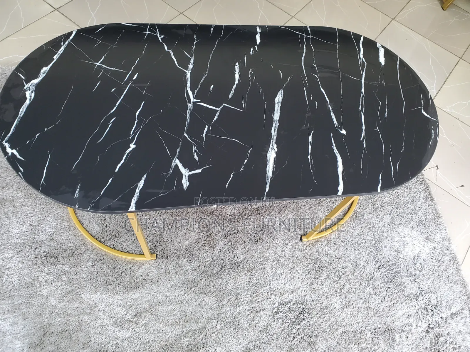 Marble-Look Oval Coffee Table