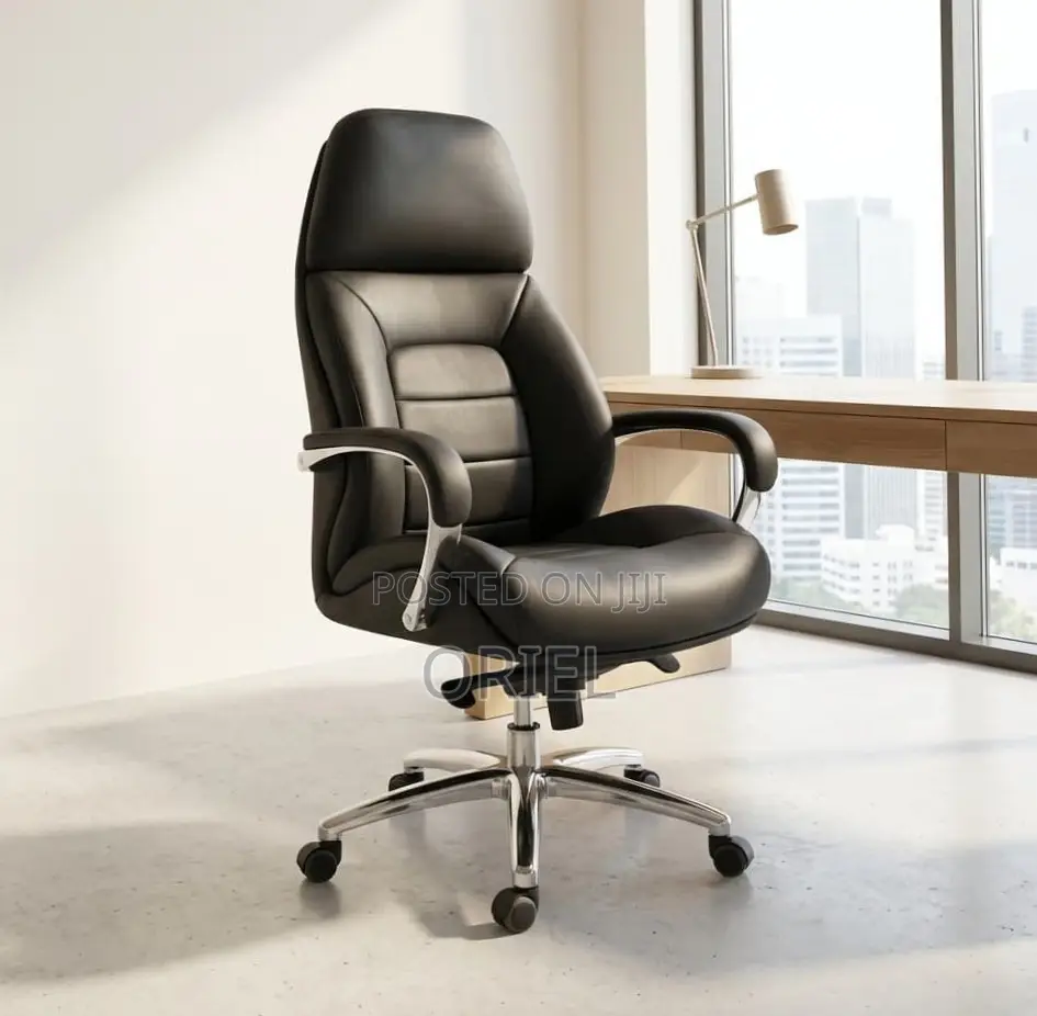 Office Chair : Modern Executive Office Black Leather Padded Chair