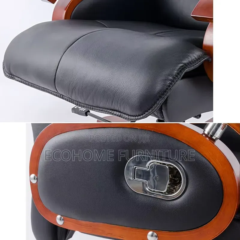 Executive Leather Office Chair With Wooden Armrests Base