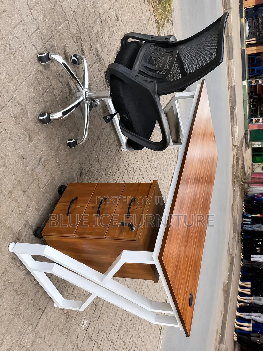 Modern Executive Office Desk Set With Ergonomic Mesh Chair Mobile