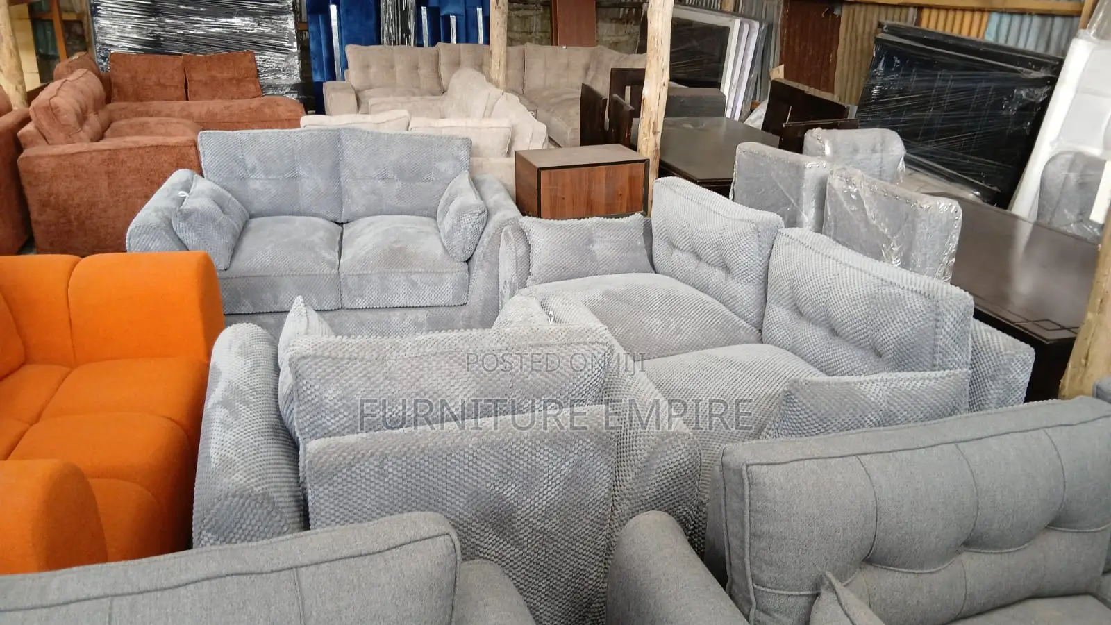 6 Seater Sofa Set 3+2+1 Butterfly Bubble Fabric Grey