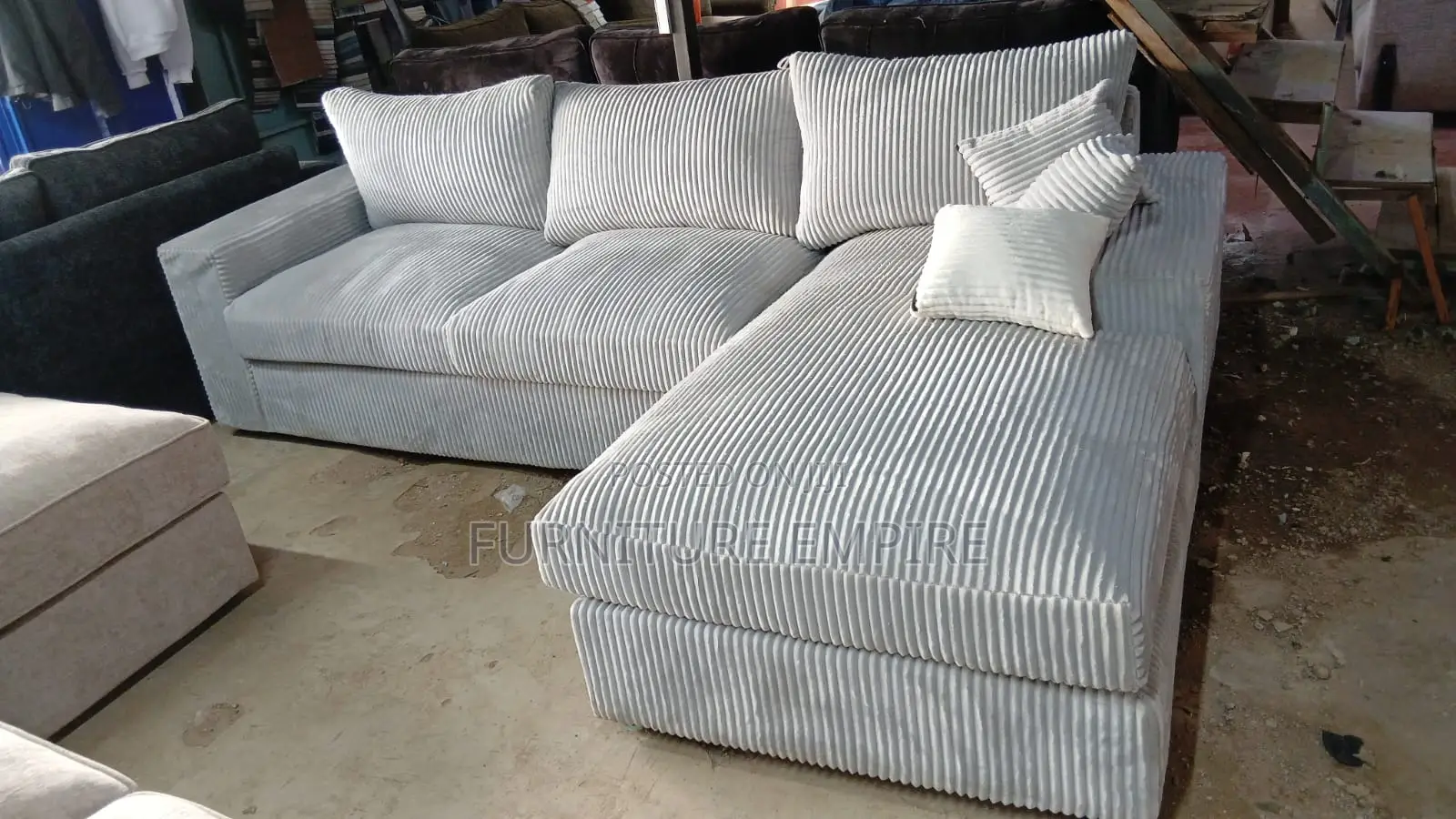6 Seater L-Shaped Sofa Light Grey Corduroy