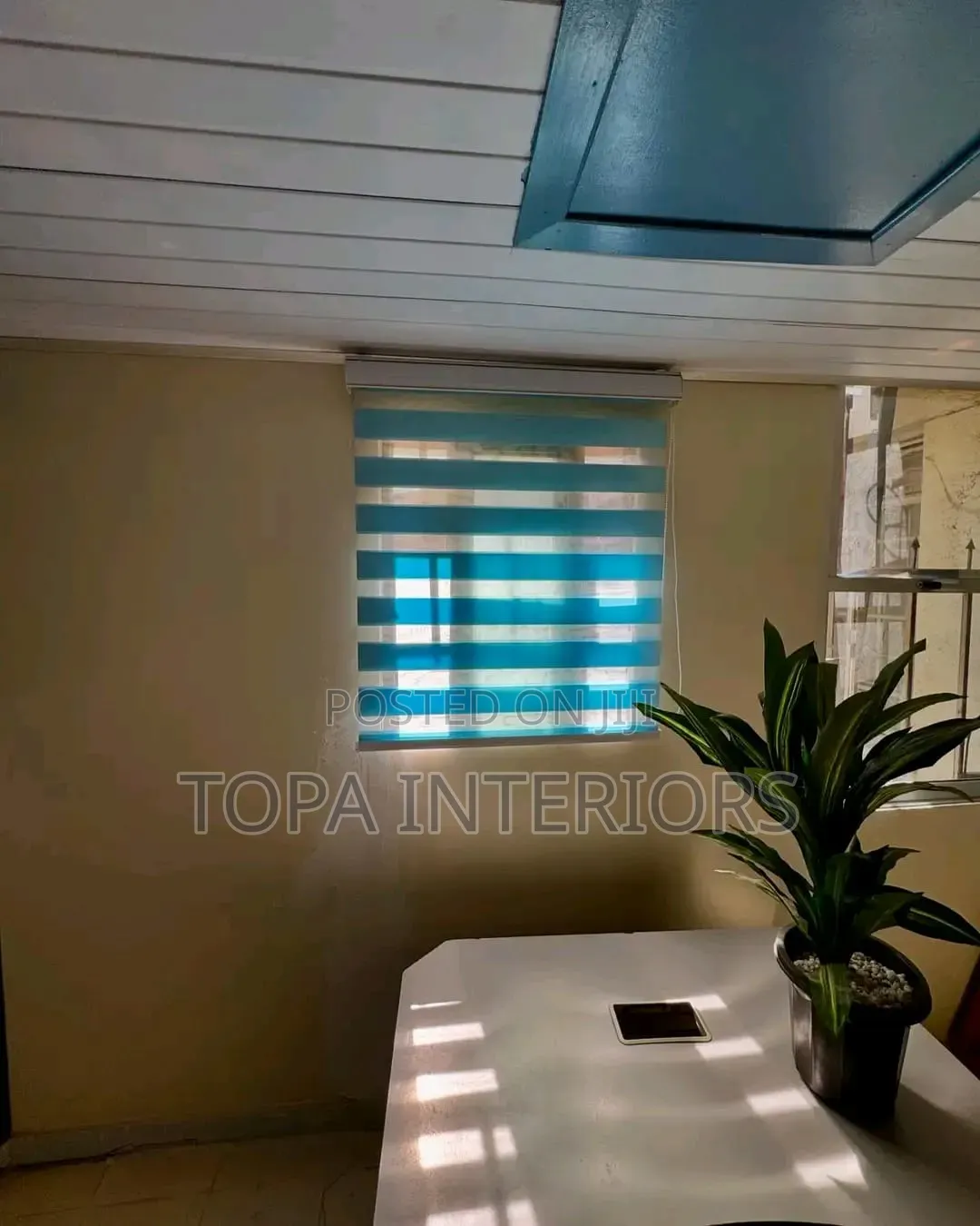 Blue Curtain Roller Blinds for Office Privacy