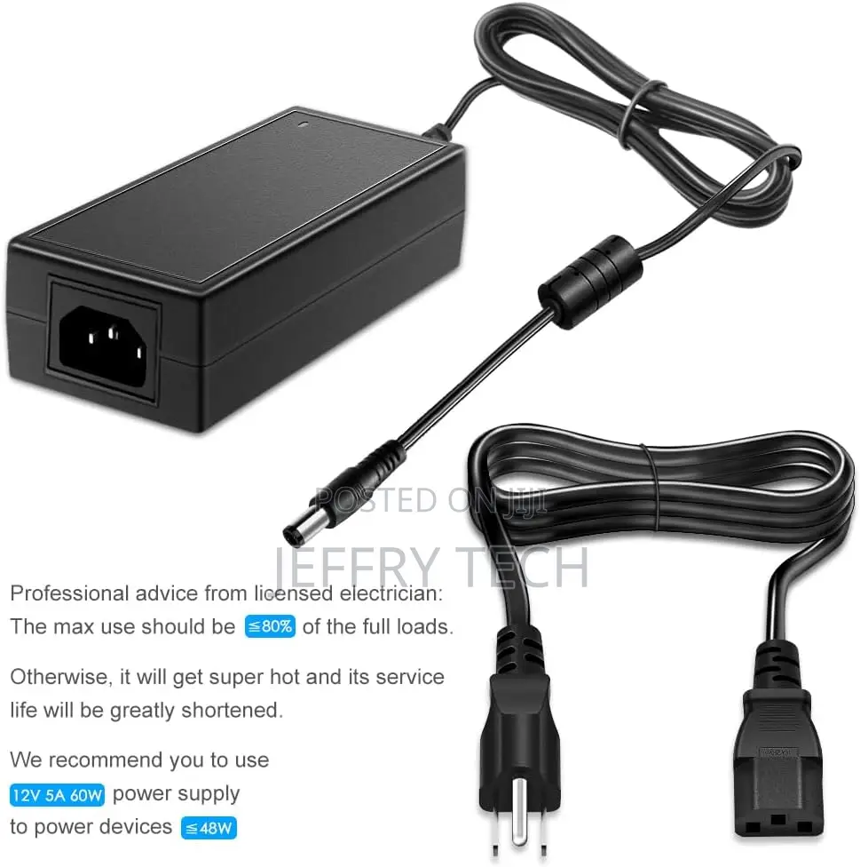 12V 5A Power Supply Adapter AC DC Converter 100V~240V to 12 Volt 5 Am