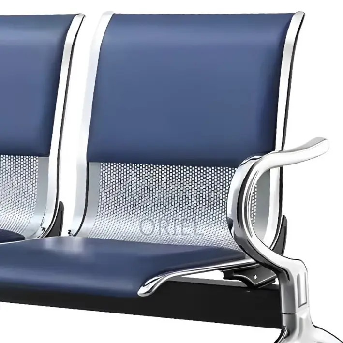 Office Bench : 3-Seater Blue Cushioned Office Leather Waiting Bench