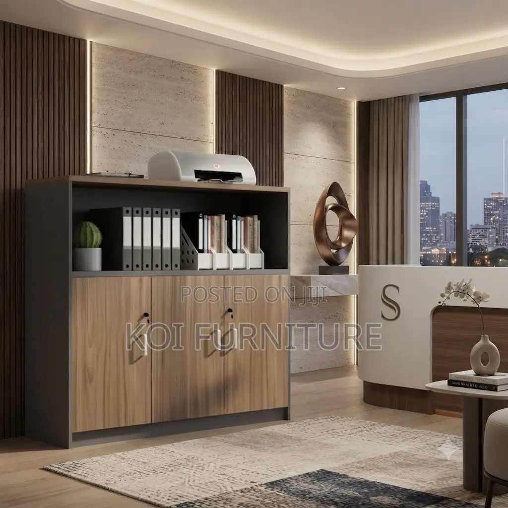 Office Cabinet; Two Lockable Doors Wooden Credenza
