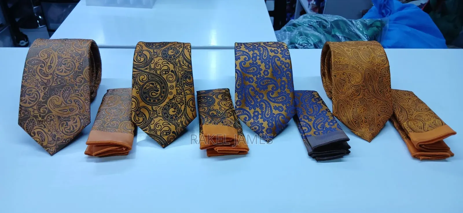 Gold Floral Tie With Pocket Square