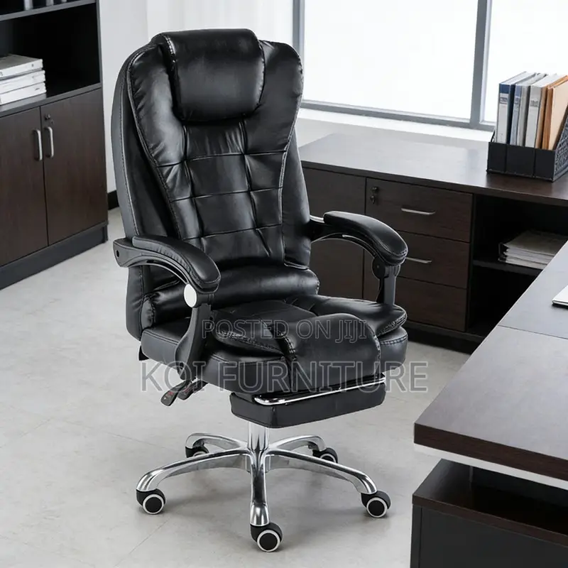 Office Chairs; Black Leather Offices Chairs With Long Footrest