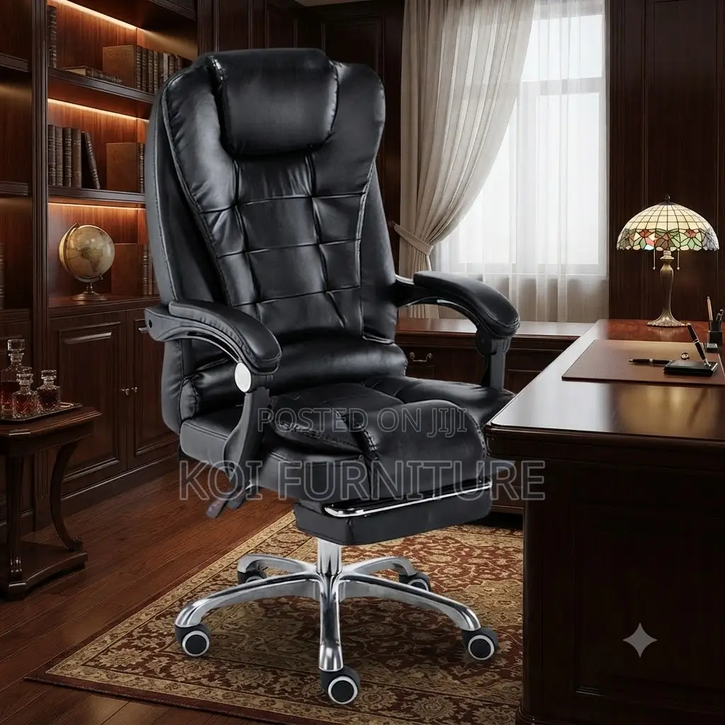 Office Chairs; Black Leather Offices Chairs With Long Footrest