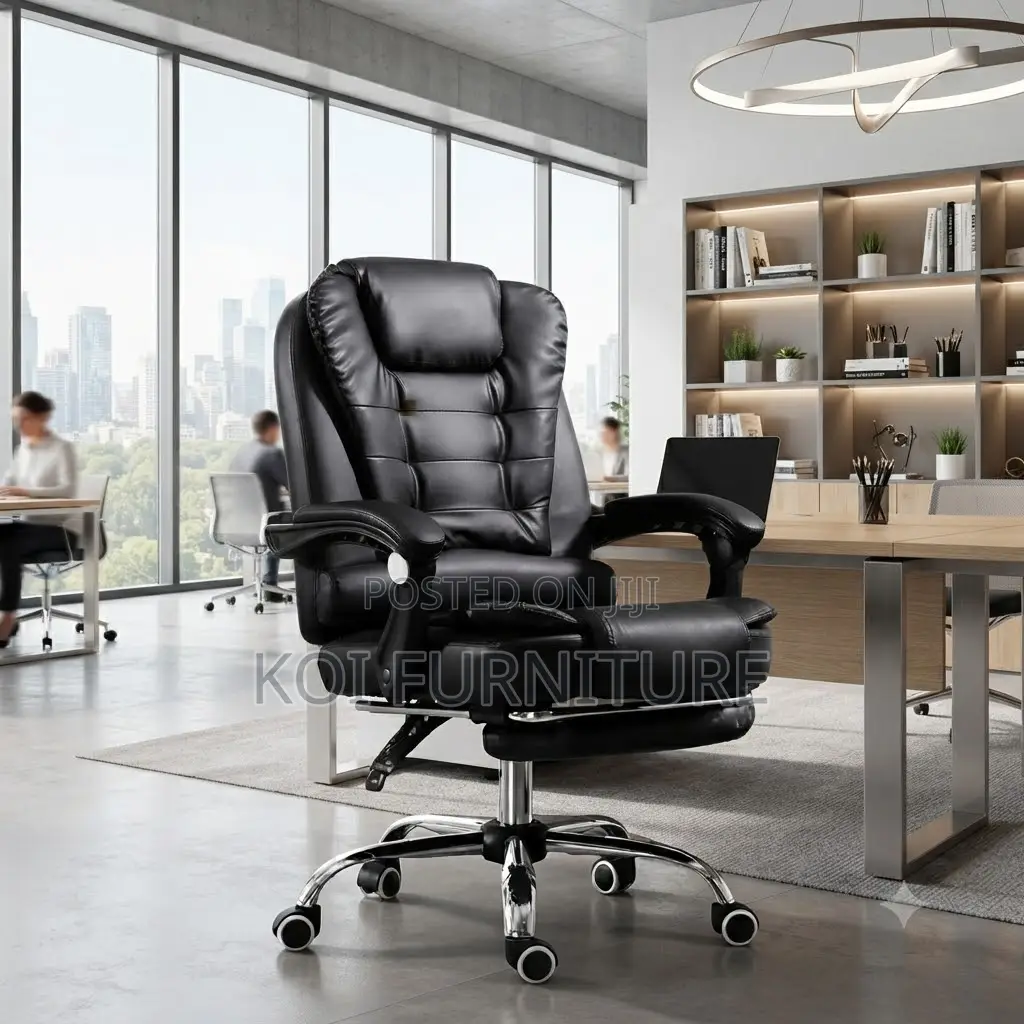 Office Chairs; Black Leather Offices Chairs With Long Footrest