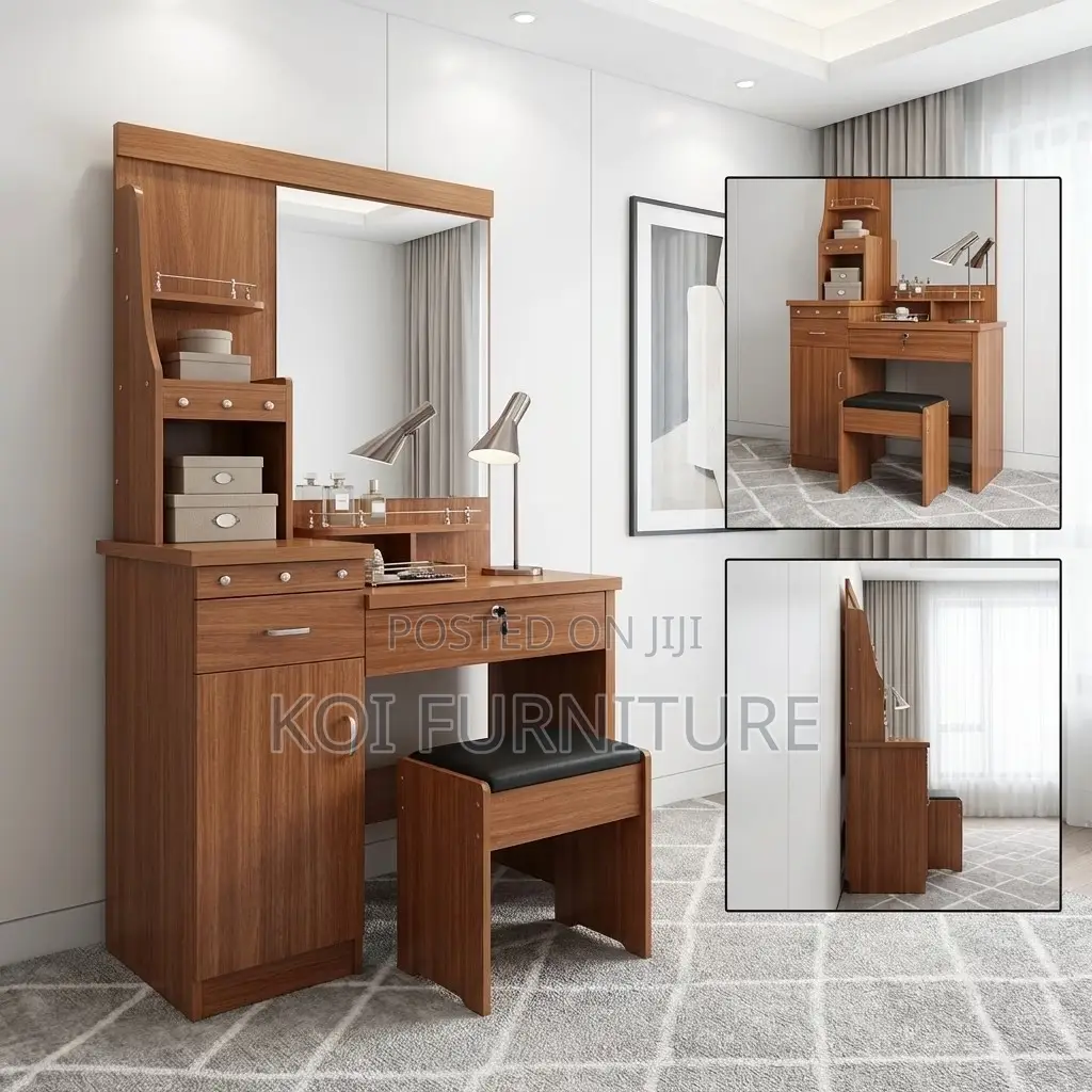 Dressers; Brown Vanity Set With Elegance Drawers