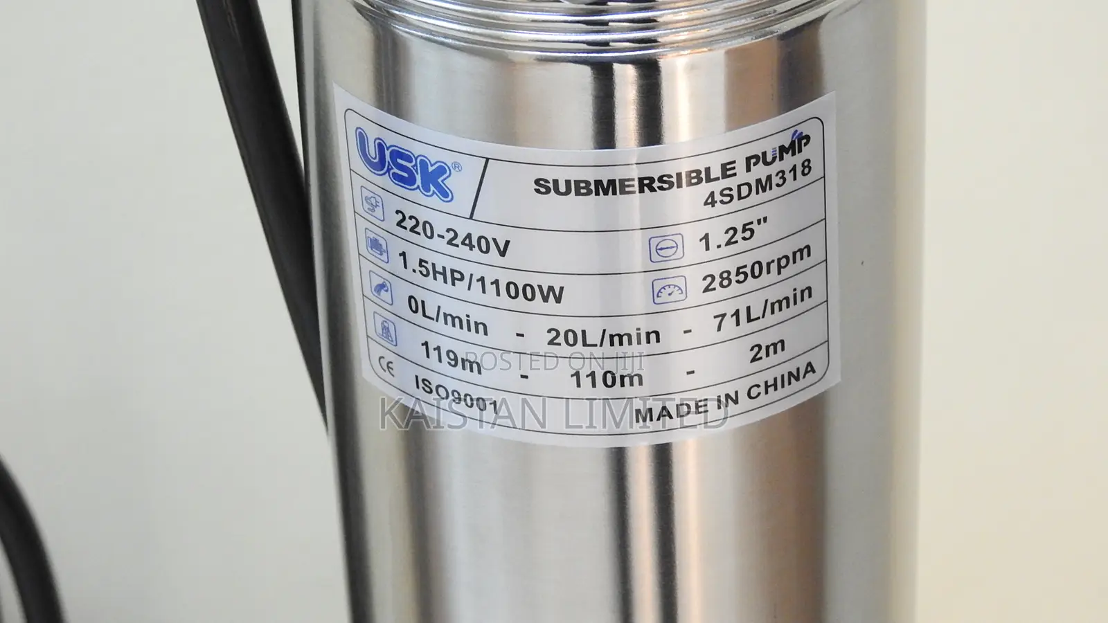 USK 1.5HP Submersible Borehole Pump 1100W 119m Head
