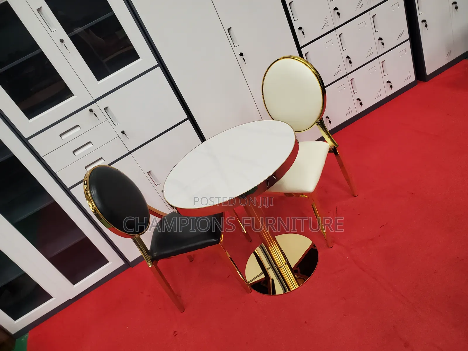 Gold Pedestal Dining Table and Medallion Chair Set