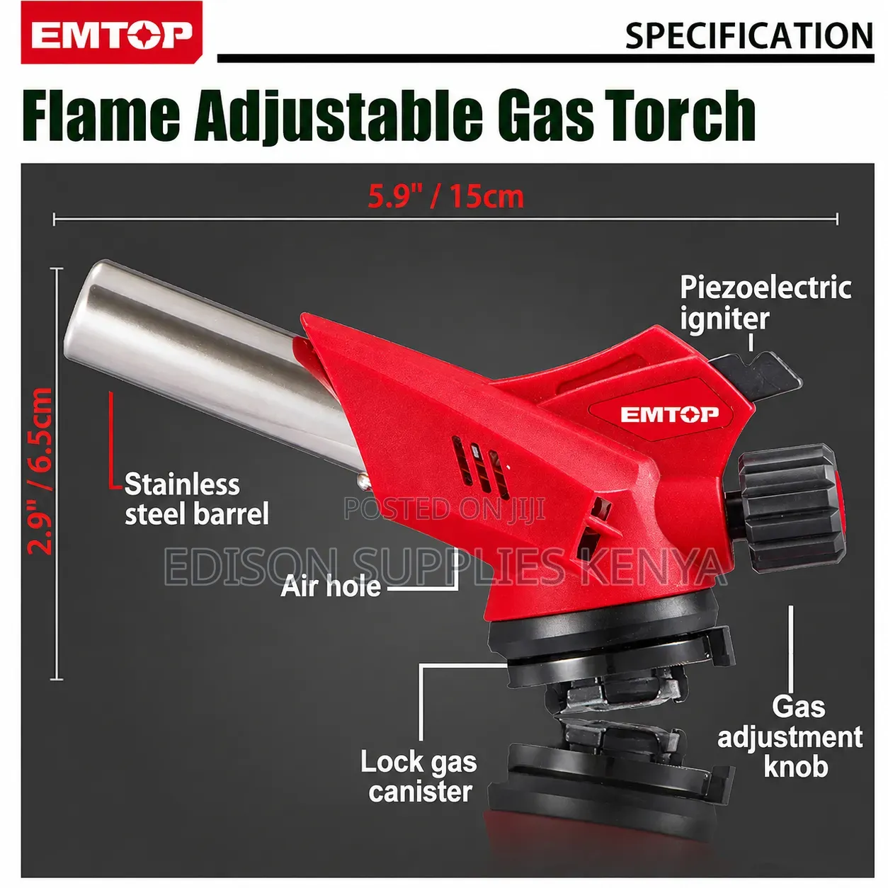 EMTOP Flame , Butane Gas Torch, Portable Welding Blow Torch, Piezo