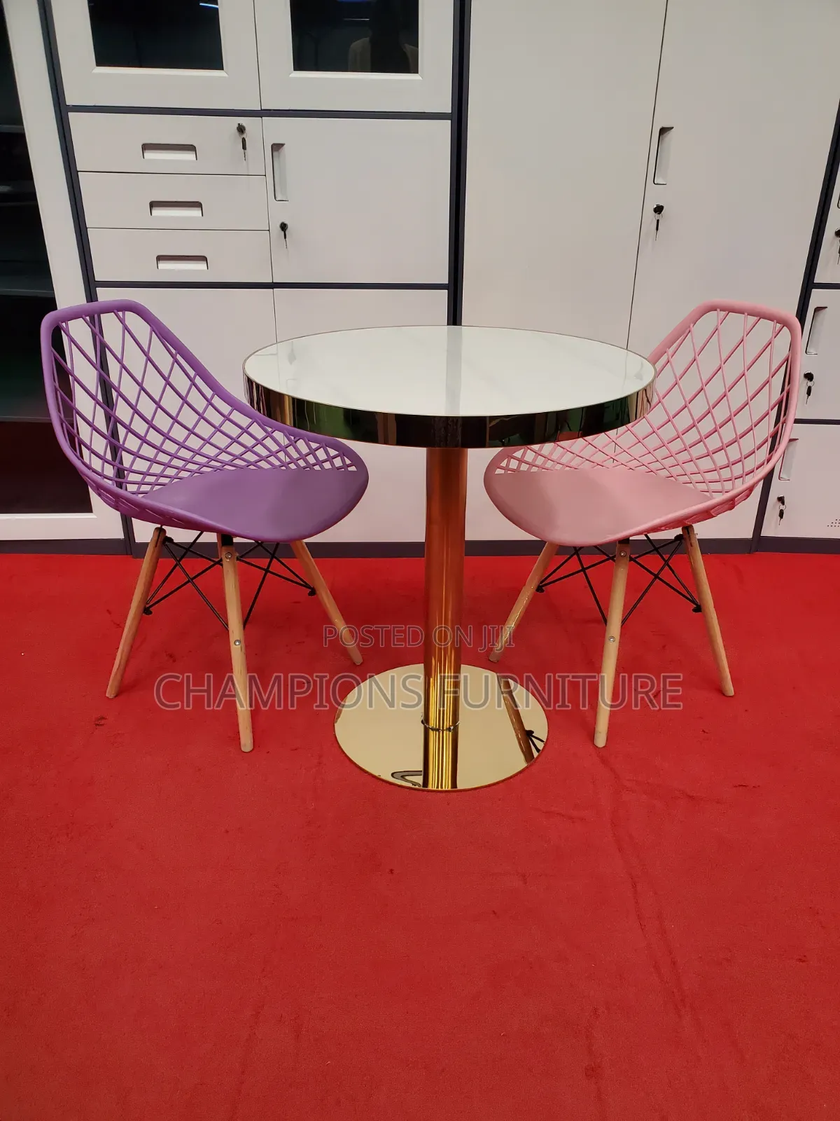 Gold Pedestal Table and Wire Back Chair Set