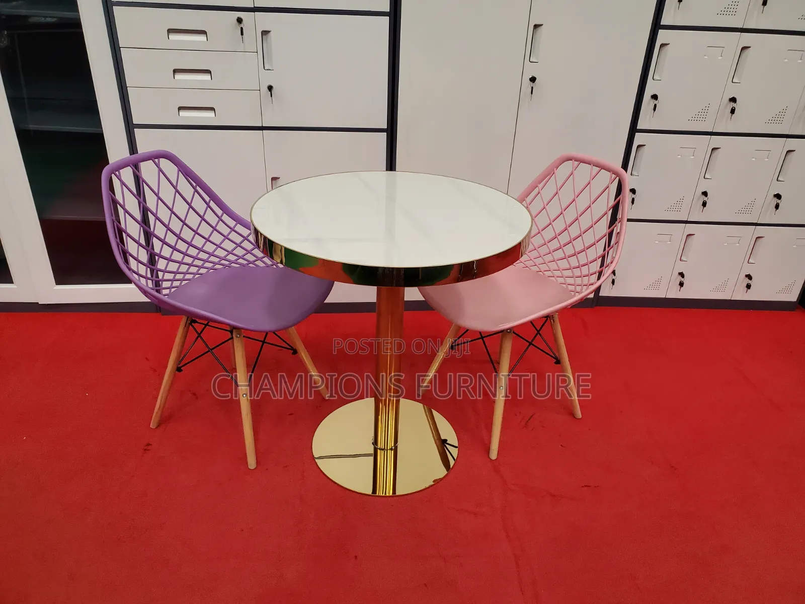 Gold Pedestal Table and Wire Back Chair Set