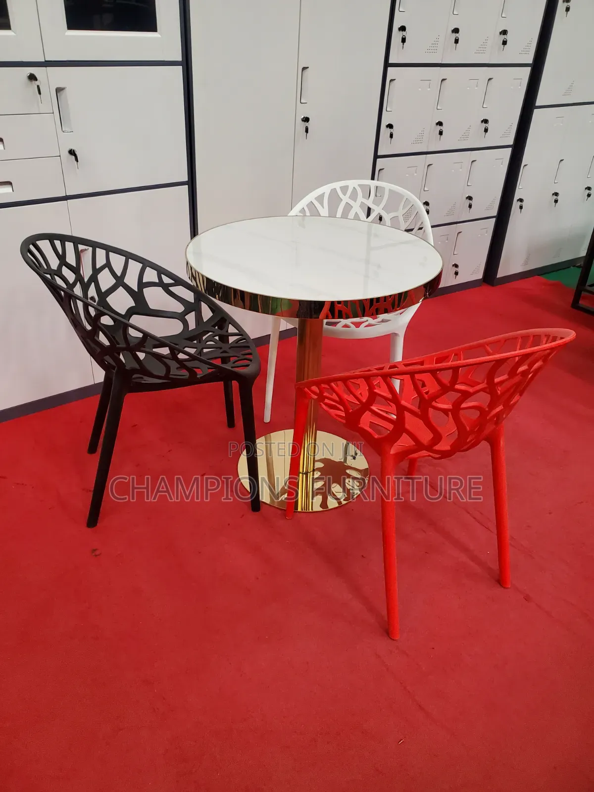 Gold Pedestal Table and Tree Chairs Set