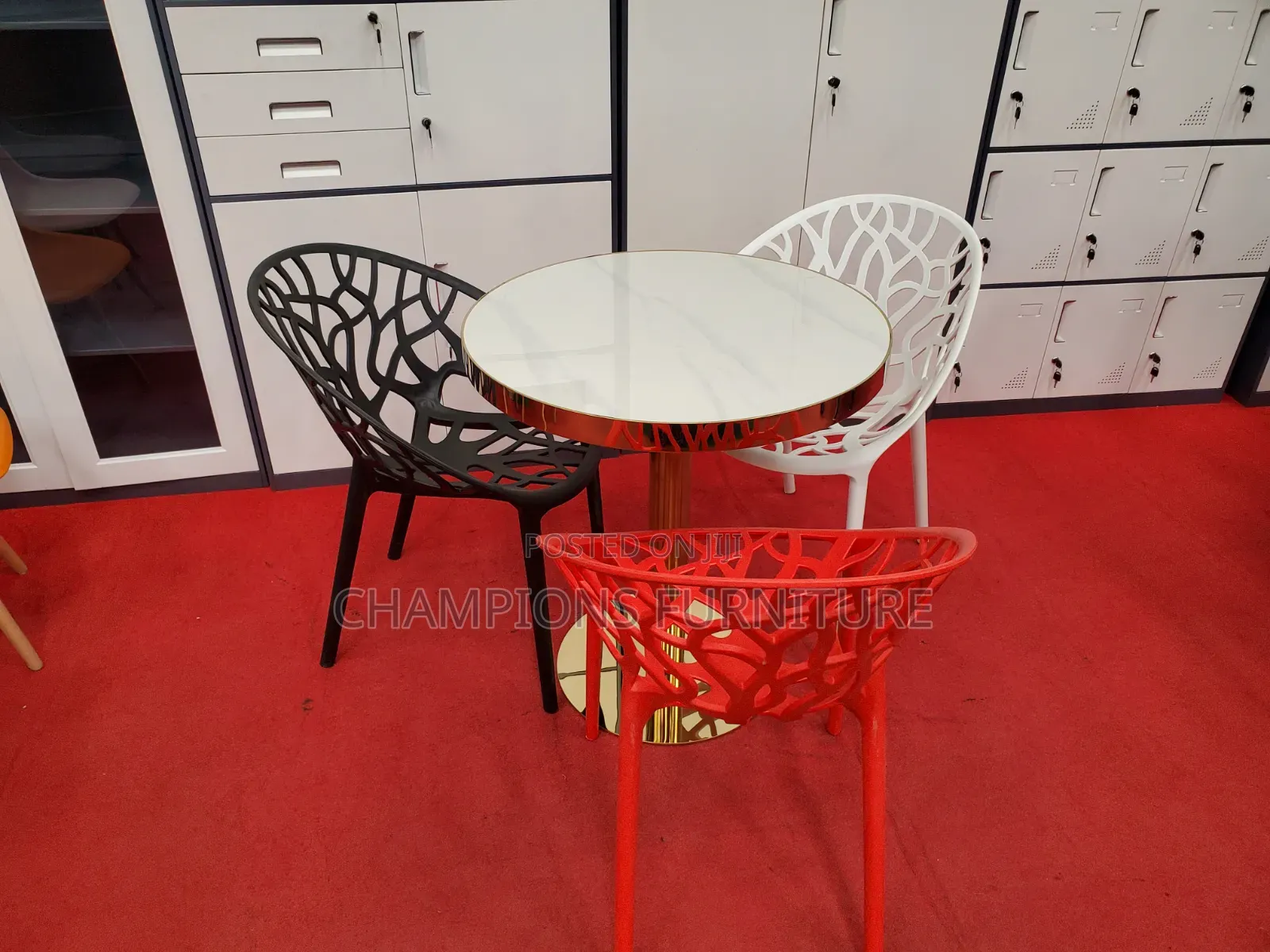 Gold Pedestal Table and Tree Chairs Set