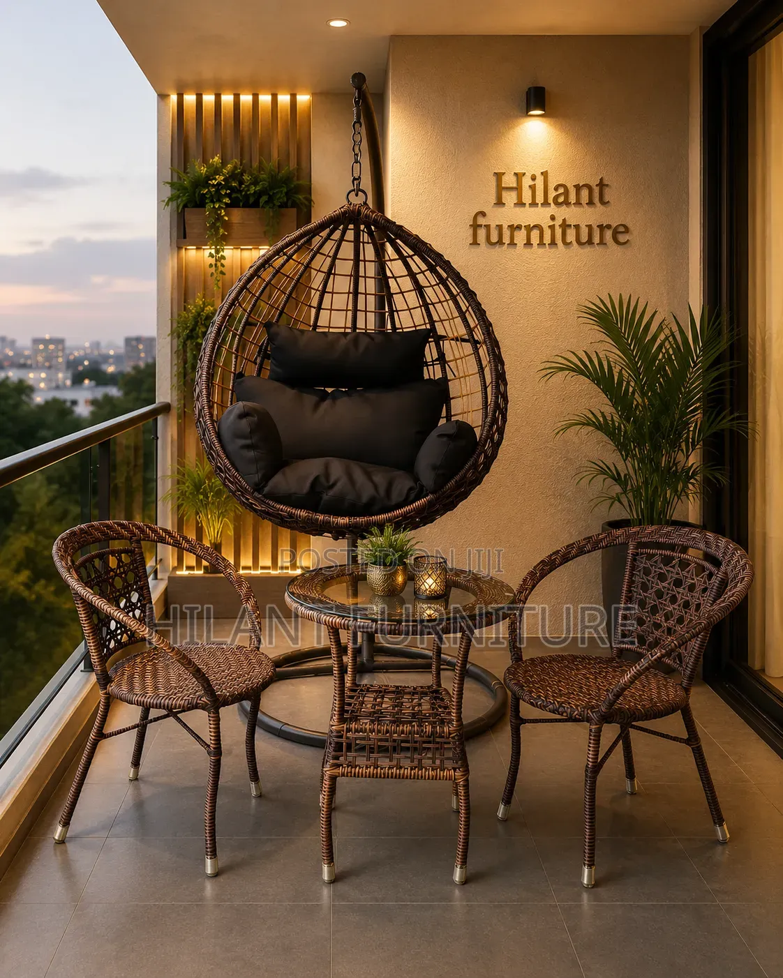 3-Piece Outdoor Bistro Set With Hanging Egg Chair
