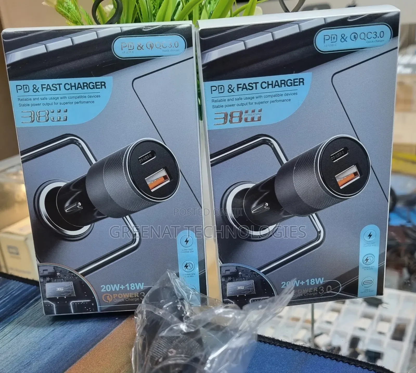 38W Car Charger | USB + Type-C PD QC3.0 Fast Charger