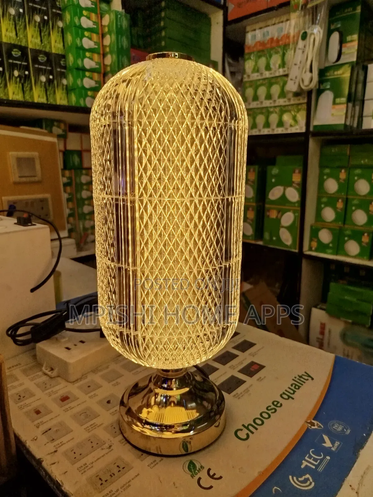 Long Cylindrical Crystal Table Lamp
