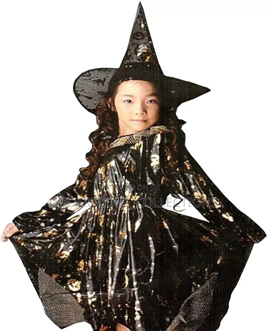 Glittering Gold-and-Black Starry Witch Costume Set