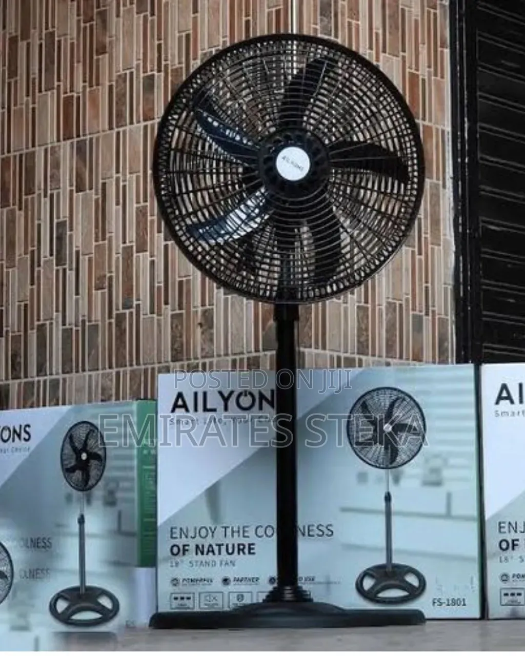 AILYONS Stand Fan - 18 Inch, 3 Speed, Black, 5 Blades