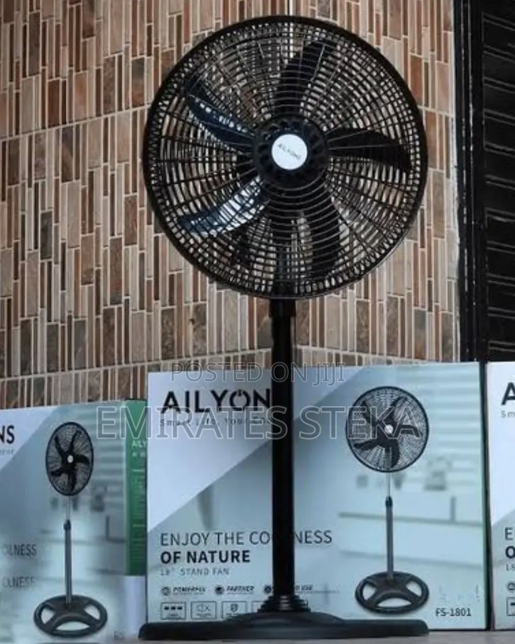 AILYONS Stand Fan - 18 Inch, 3 Speed, Black, 5 Blades