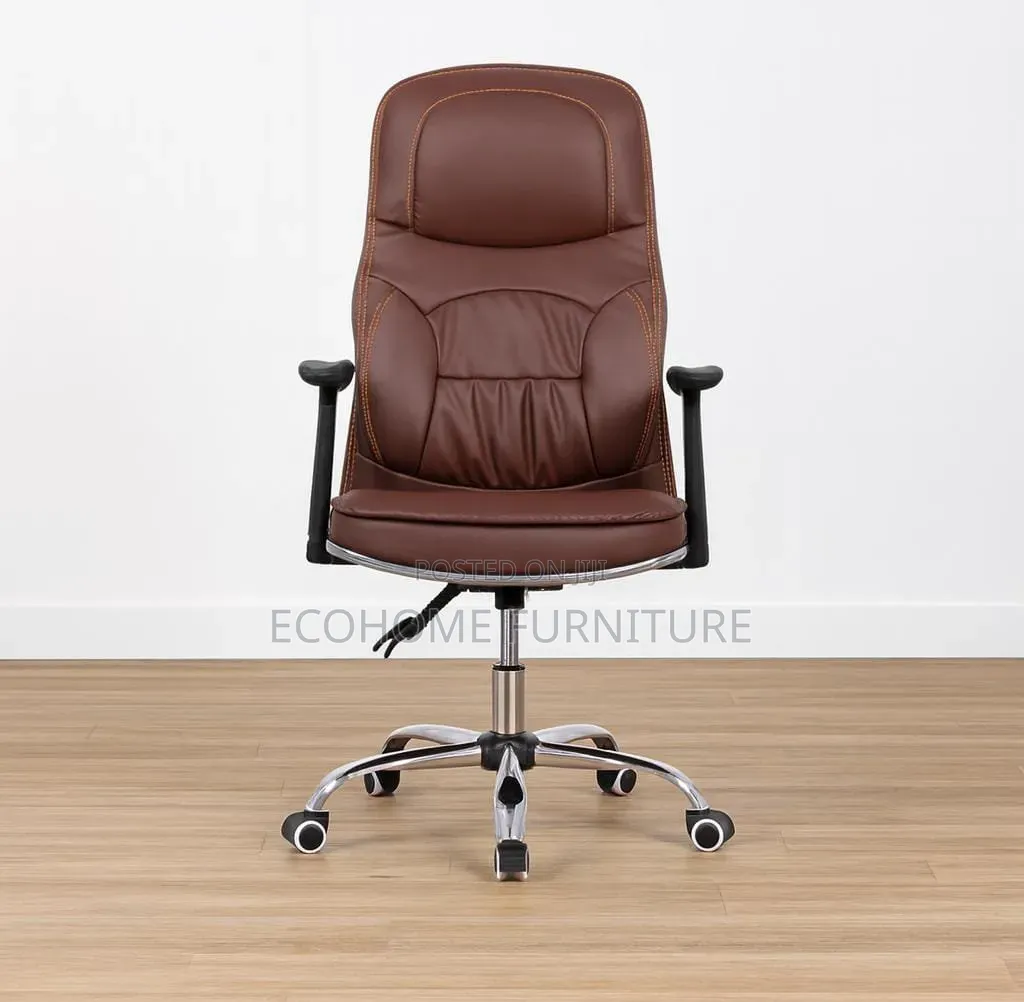Executive Office Chair. Brown Leather Office Chair Reclining Back