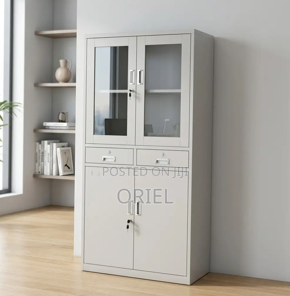 Office Cabinet:2-Door Steel Office Cabinet With Fixed Lockable Drawers