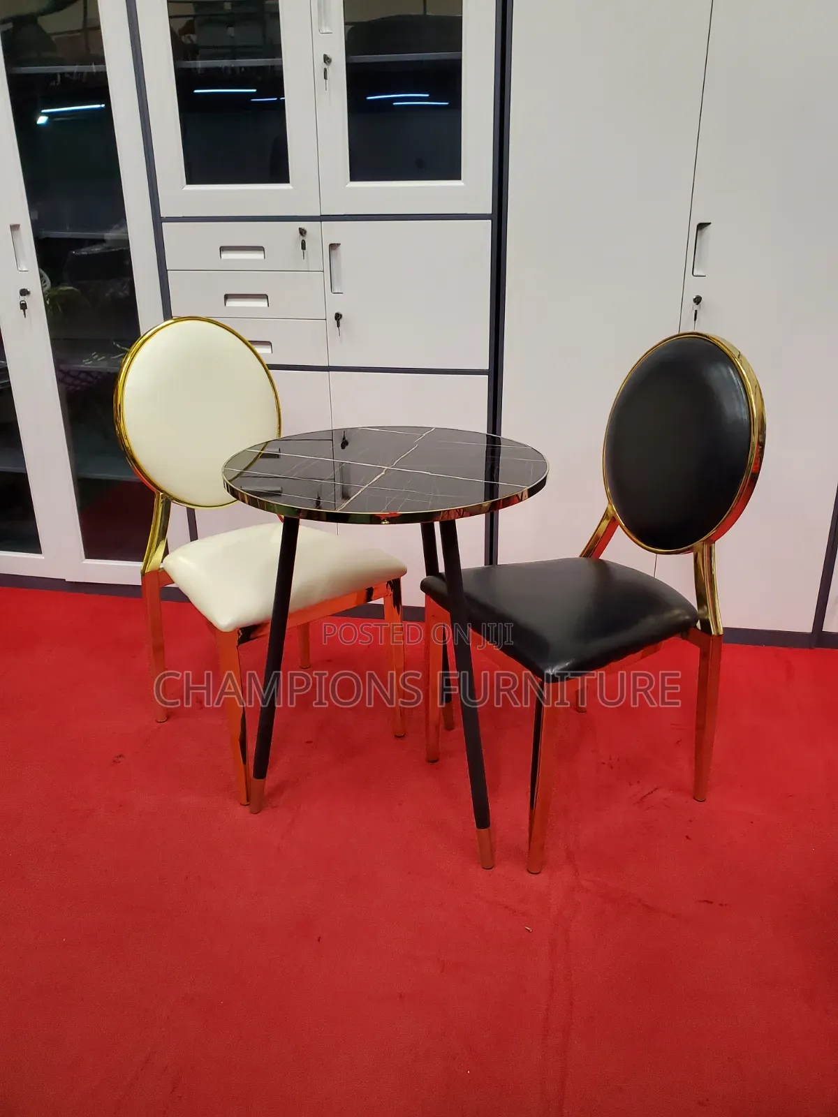 Black Marble Top Table and Medallion Chair Set