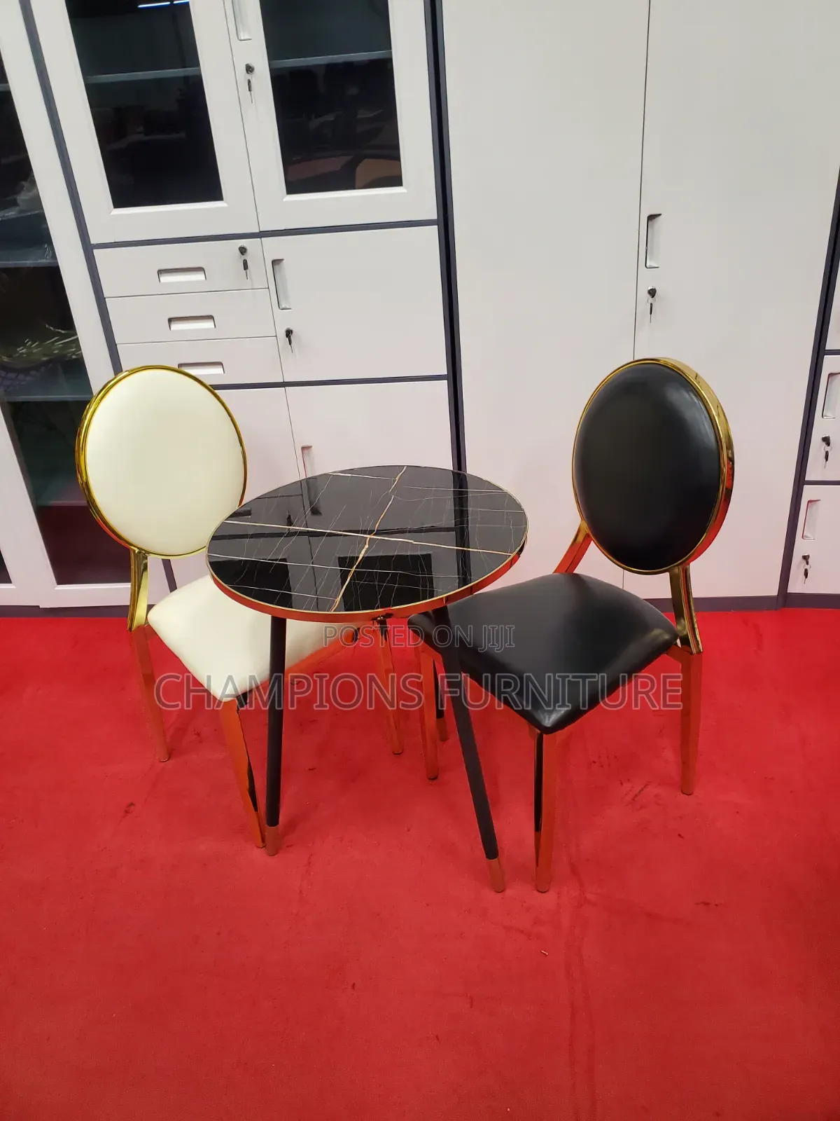 Black Marble Top Table and Medallion Chair Set