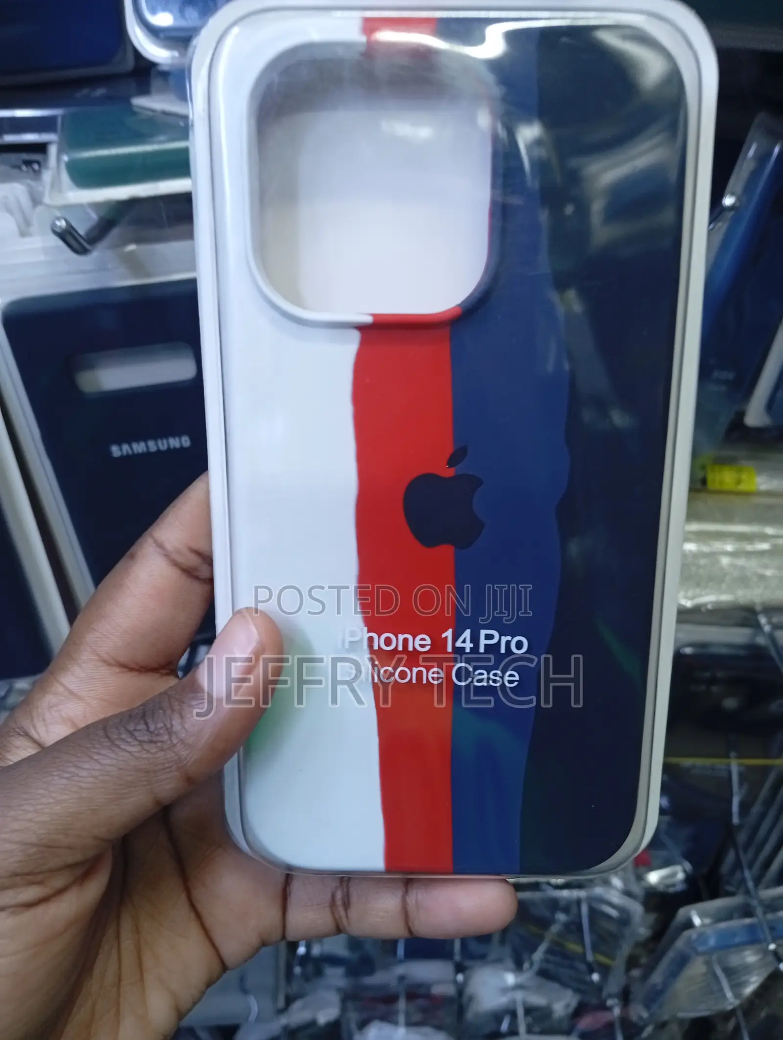 Tri-Color Split Silicone Case Designed for the iPhone 14 Pro.