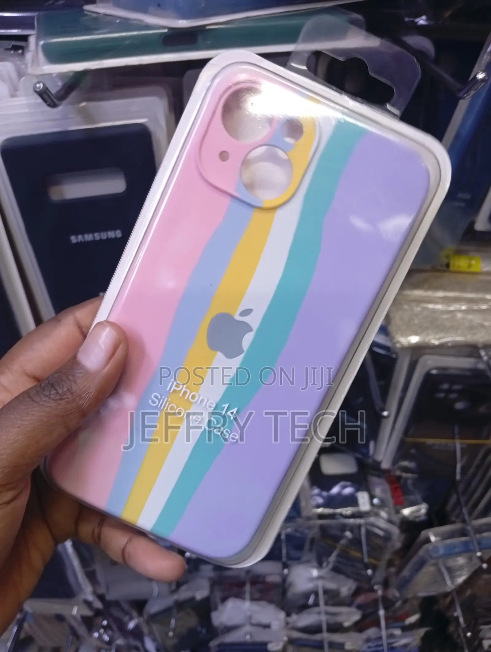 Uytrj Rainbow Stripe Silicone Phone Case for the Base Model iPhone 14.