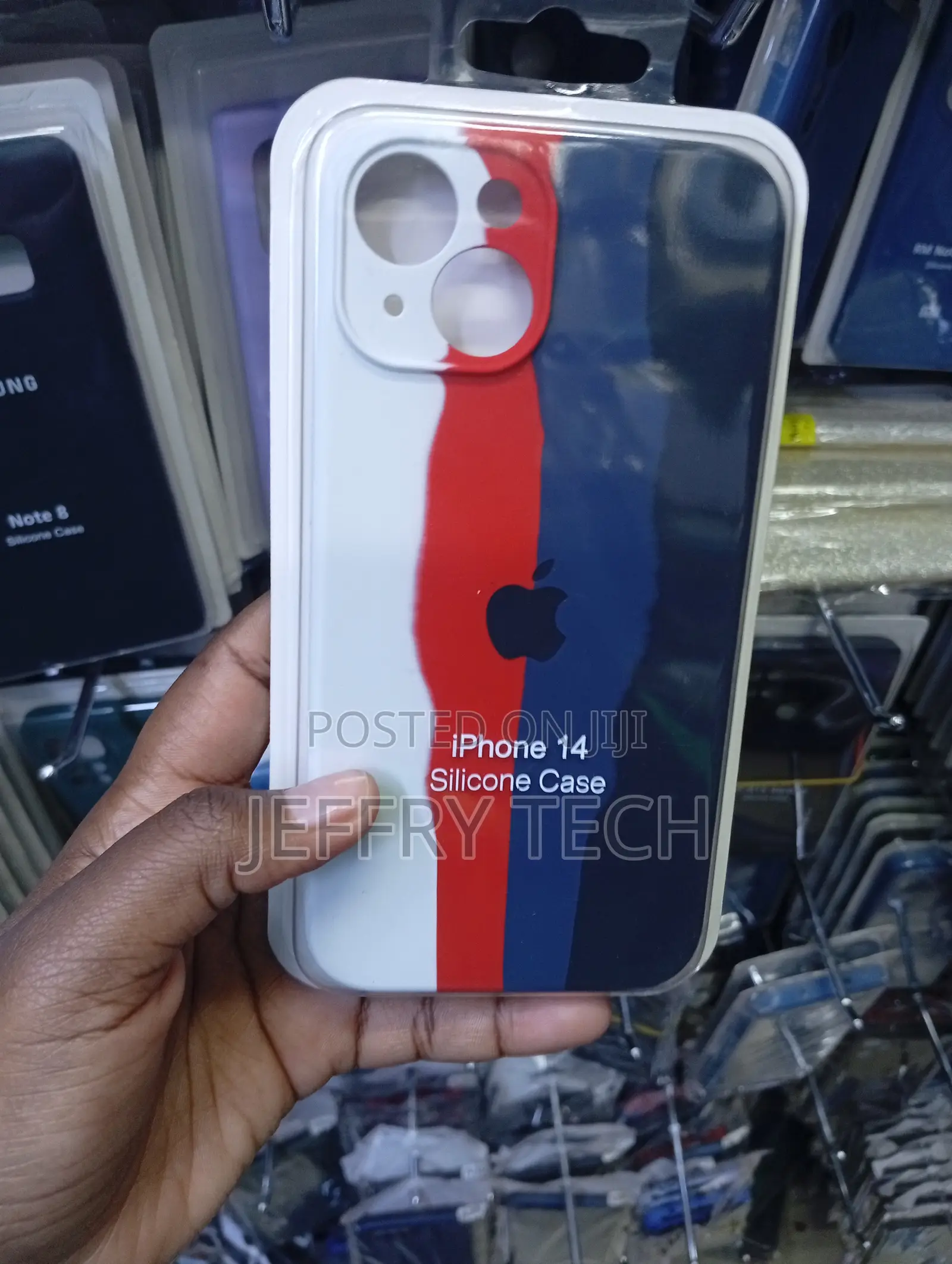 FGHIGh, iPhone 14 Silicone Case Design in Red, White, and Blue.