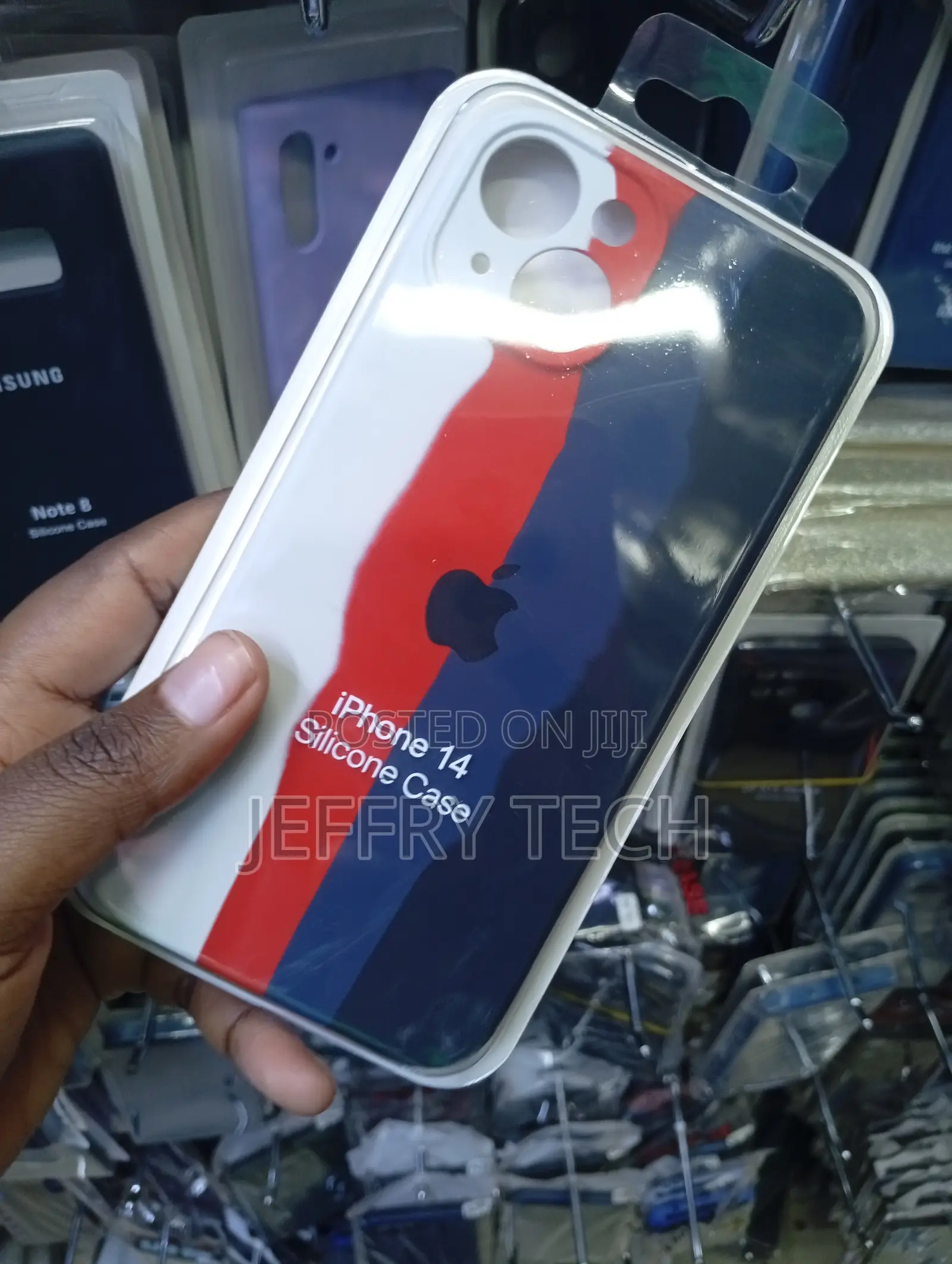 FGHIGh, iPhone 14 Silicone Case Design in Red, White, and Blue.