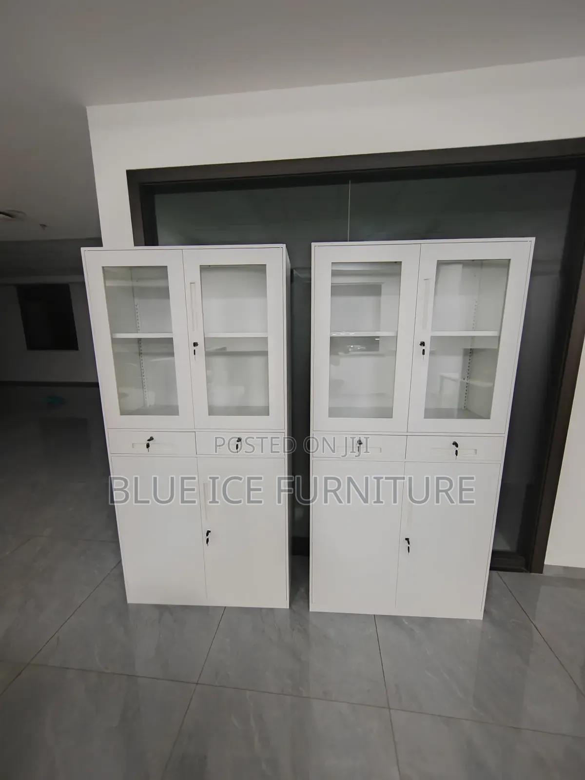 Office Cabinet;Durable White Glass Door Filing Cabinet – Lockable